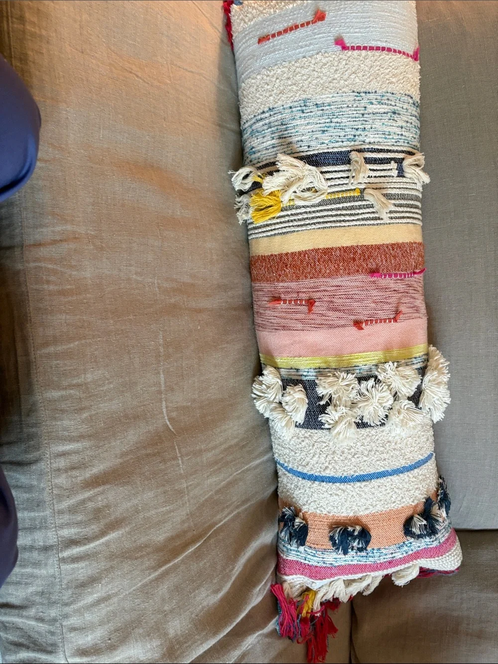 Decorative Multicolor Woven Lumbar Pillow with Tassels